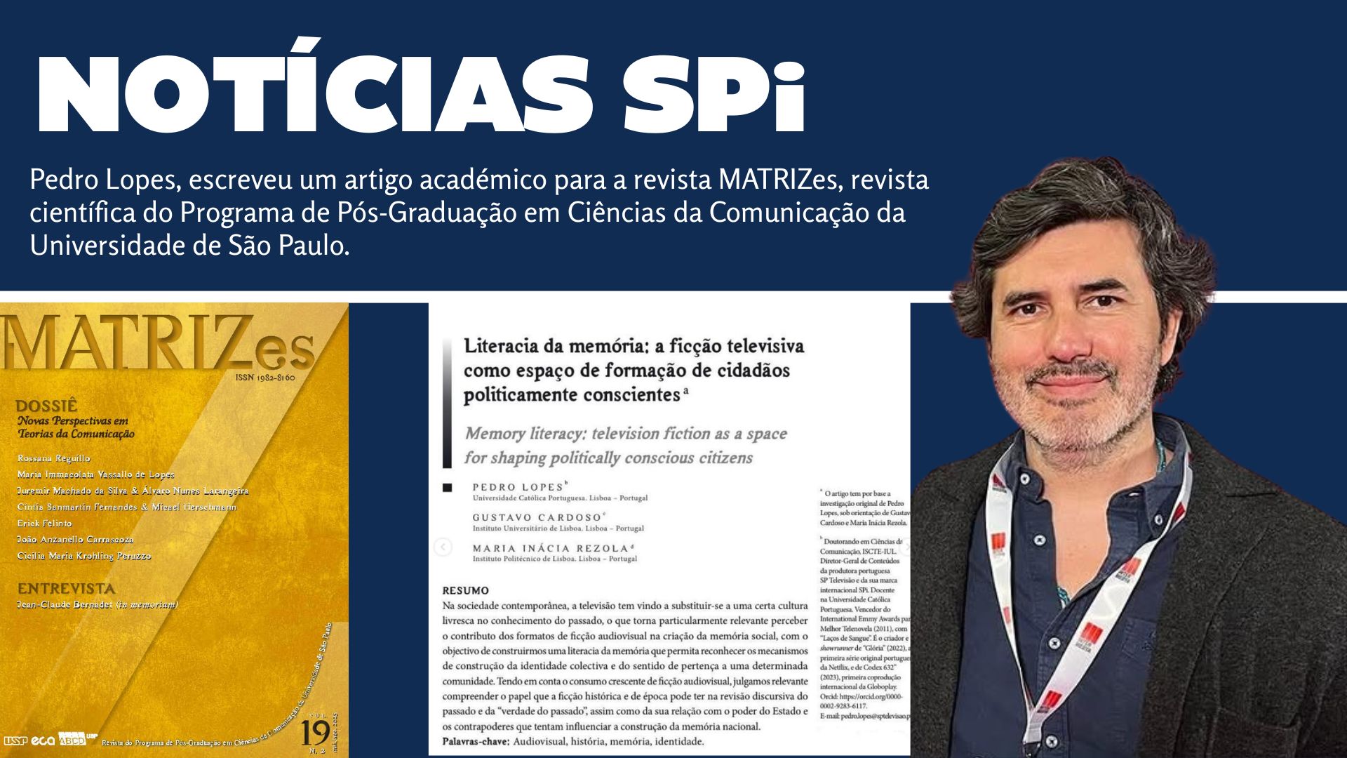 Pedro Lopes escreve artigo para revista MATRIZes